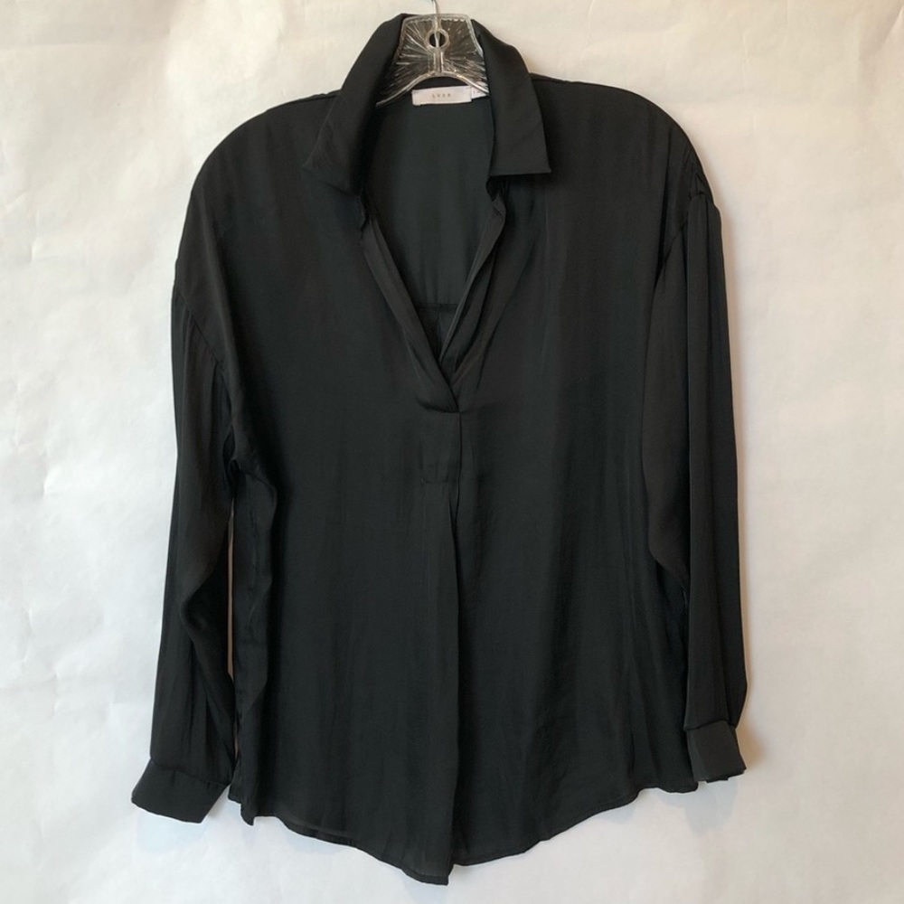 Black lush long sleeve silky blouse